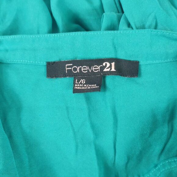 Forever 21 Womens Green Long Sleeve Button Down Ruffle Blouse Size Large - Picture 5 of 5